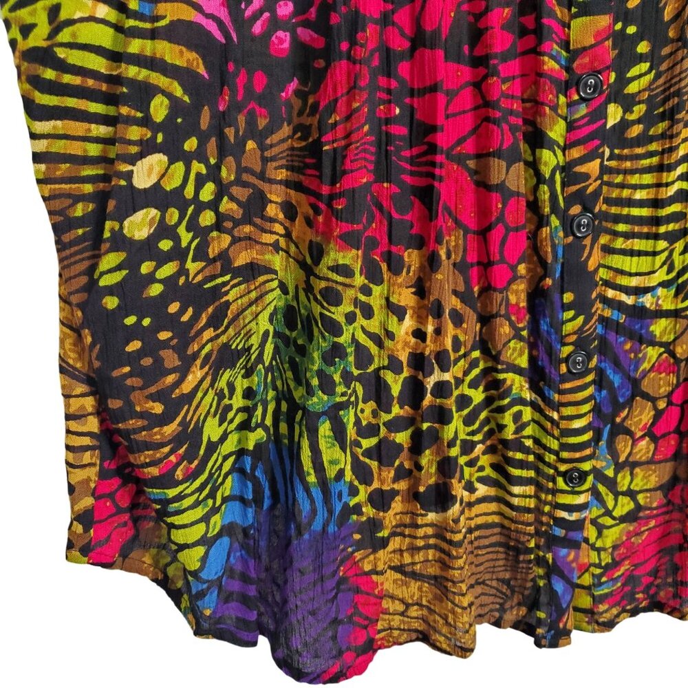 Roamans Sz 36W Tunic Blouse Button Front Flowy Lightweight Rainbow Animal Print - Picture 8 of 12